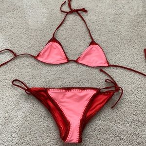 Coral crochet trim bikini